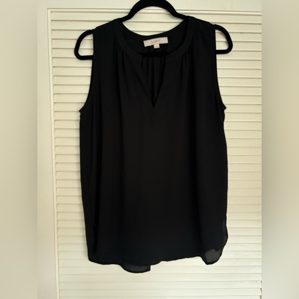 LOFT Black Sleeveless Notched Blouse